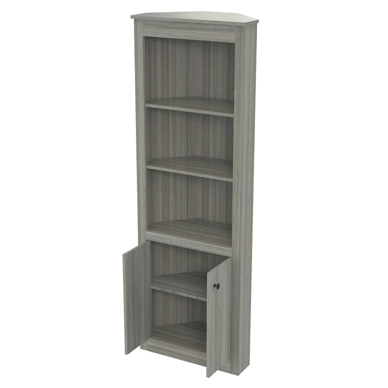 Inval  Corner Bookcase in Smoke Oak Engineered Wood