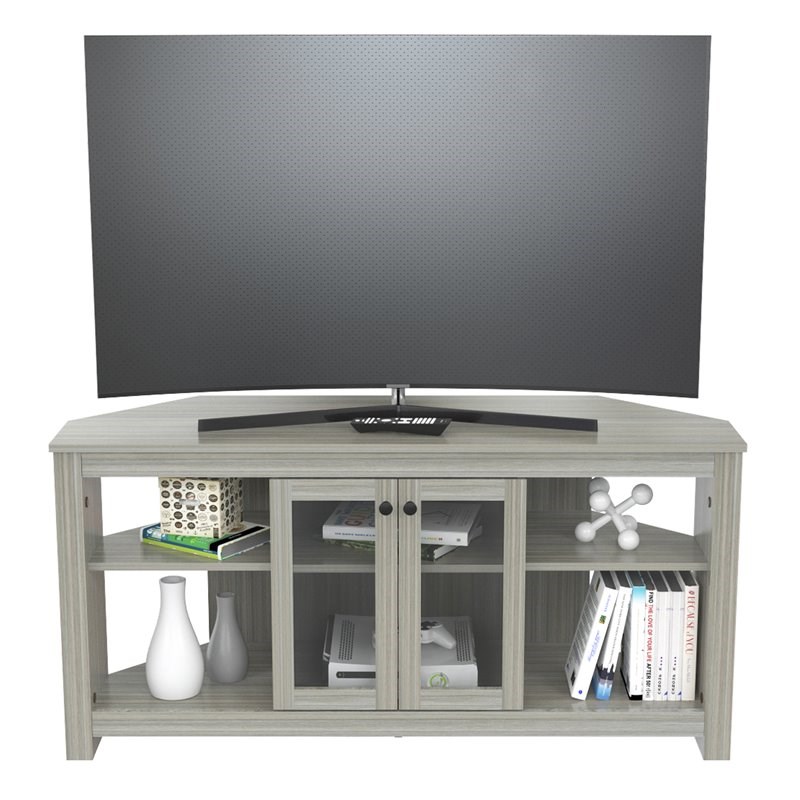 inval corner tv stand with glass doors in smoke oak ...