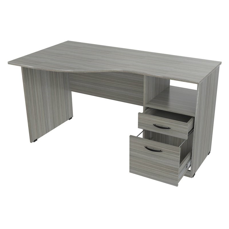 Inval  Curved Top Writing Desk in Smoke Oak Engineered Wood