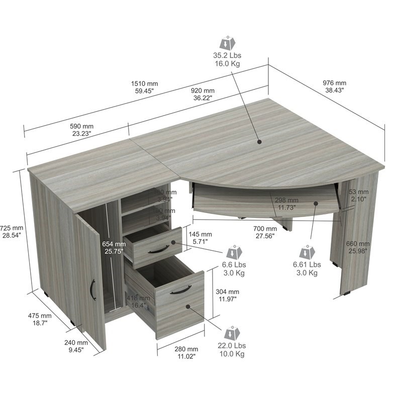 Inval Corner Computer Desk In Smoke Oak Engineered Wood Homesquare