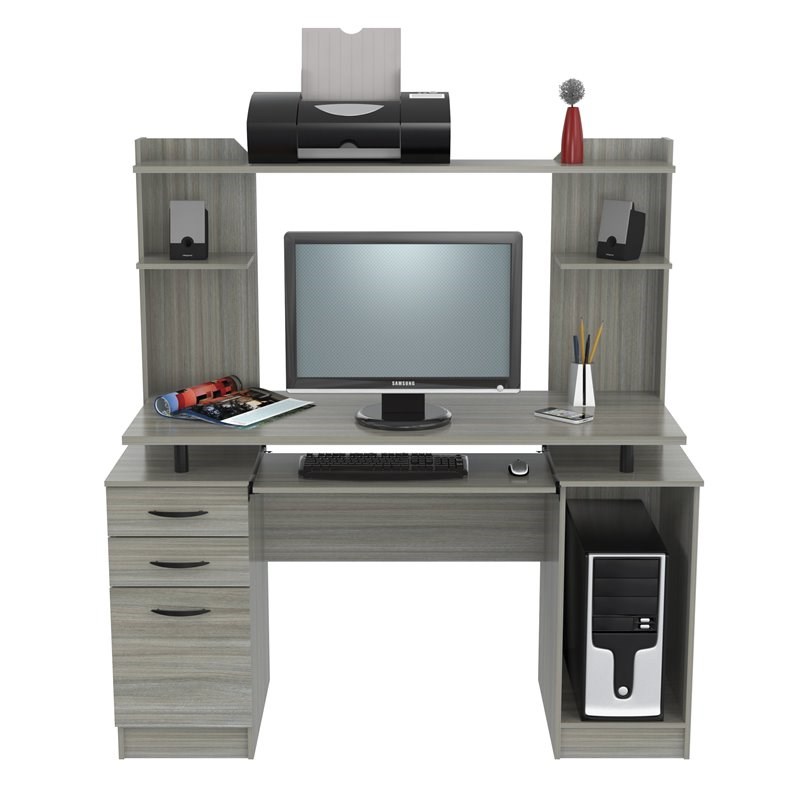Inval Computer Work Center with Hutch in Smoke Oak