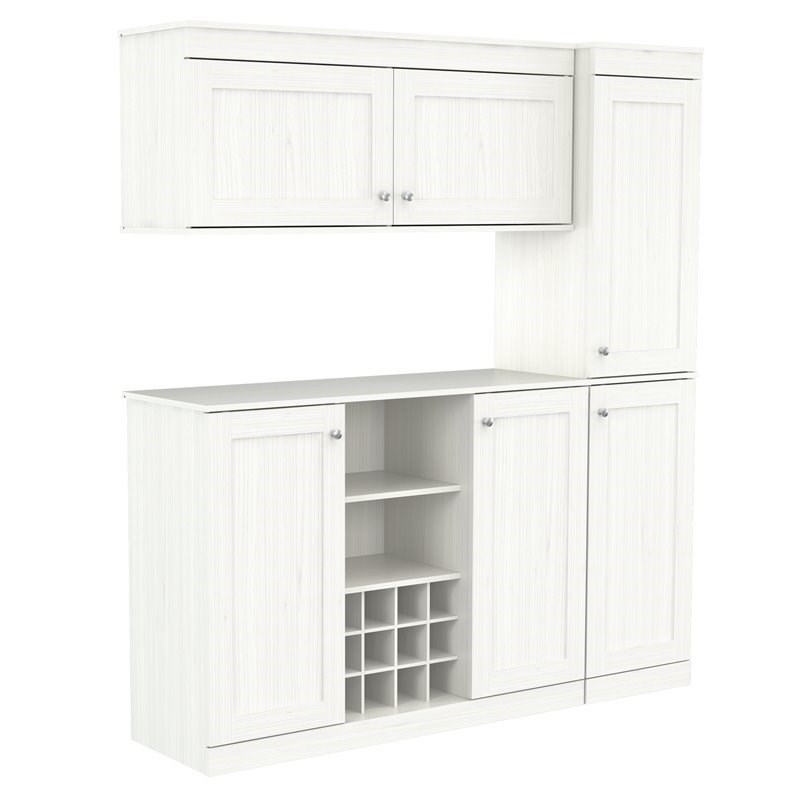 Inval Shaker Style 3 Piece Buffet/Pantry Set in Washed Oak White Engineered Wood