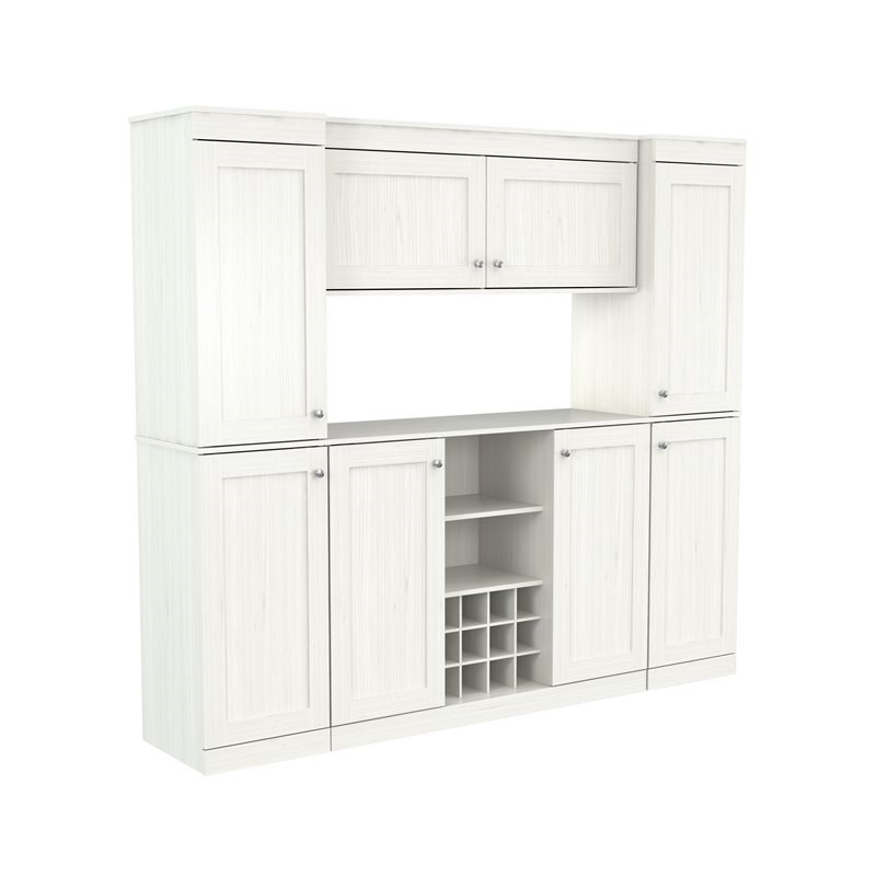 Inval Shaker Style 4 Piece Buffet and Slim Pantry in Washed Oak Engineered Wood