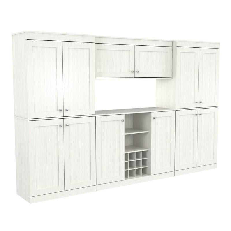 Inval Shaker Style 4 Piece Buffet and Pantry Set in Washed Oak Engineered Wood