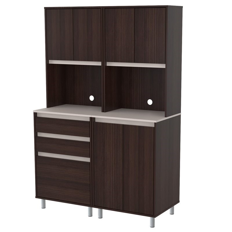 Inval AMBROSSIA 2 Piece Breakroom Pantry in Espresso and Gray Engineered Wood