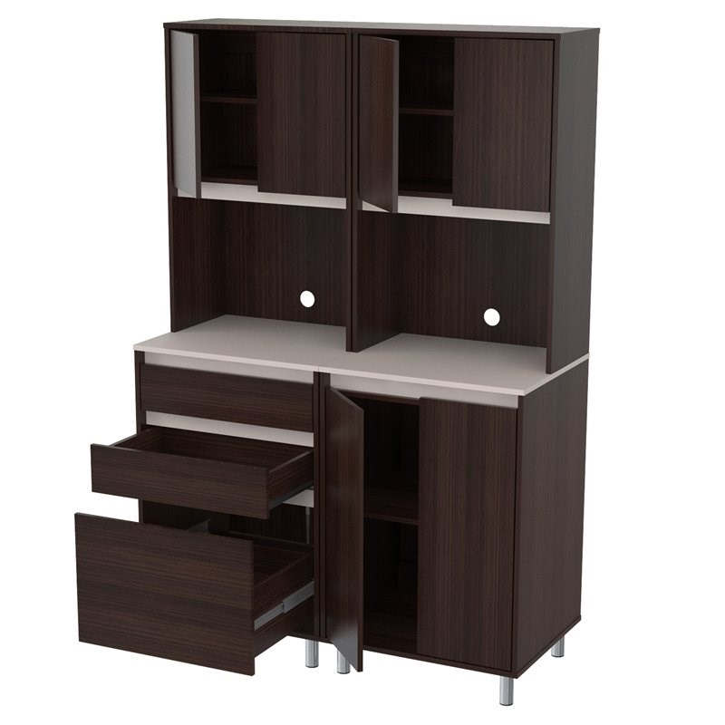 Inval AMBROSSIA 2 Piece Breakroom Pantry in Espresso and Gray Engineered Wood
