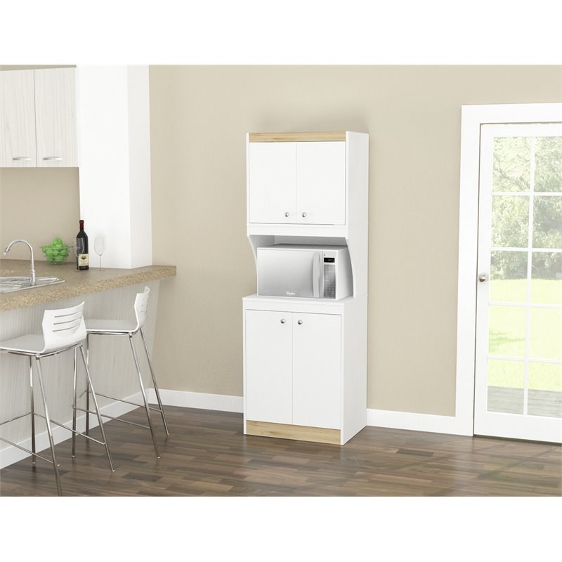 Inval GALLEY 4 Door Pantry with Microwave Storage in White and Oak
