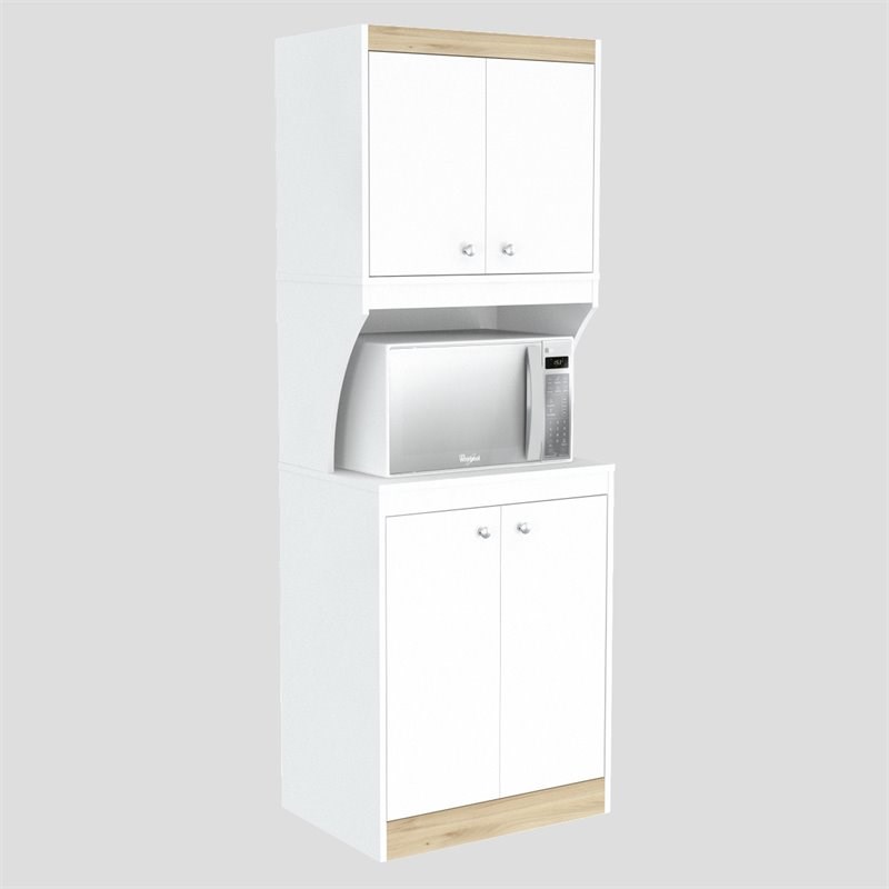 Inval GALLEY 4 Door Pantry with Microwave Storage in White and Oak