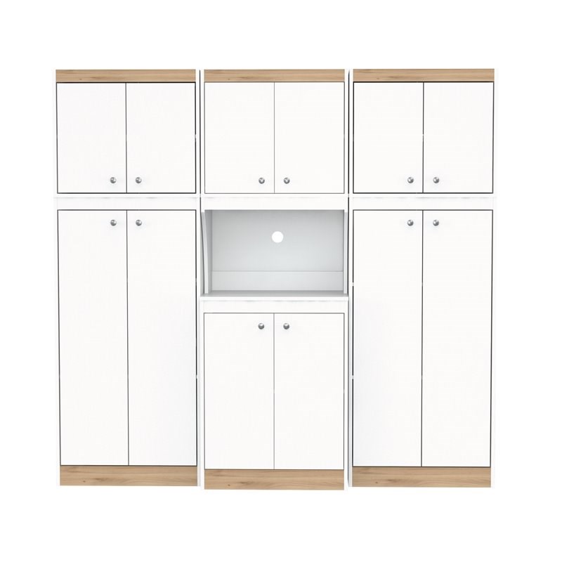 Inval GALLEY 3-Piece Pantry Set in White and Vienes Oak Engineered Wood