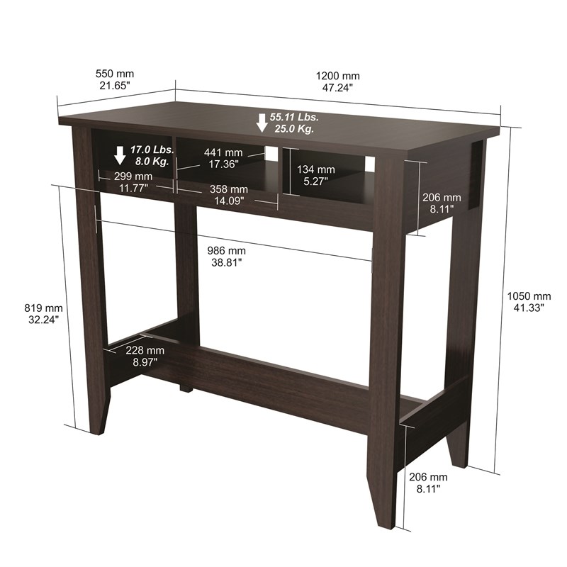 Inval Pub Table or Home Office Table Desk in Espresso