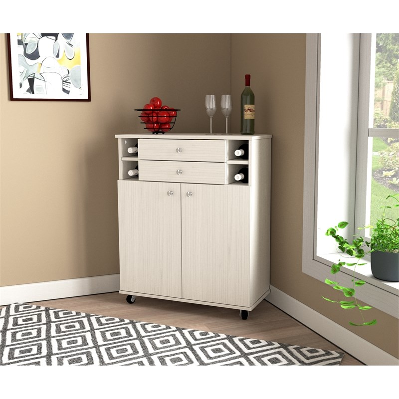 Inval Engineered Wood Buffet Corner Storage Cabinet with 2 Drawers in Washed Oak