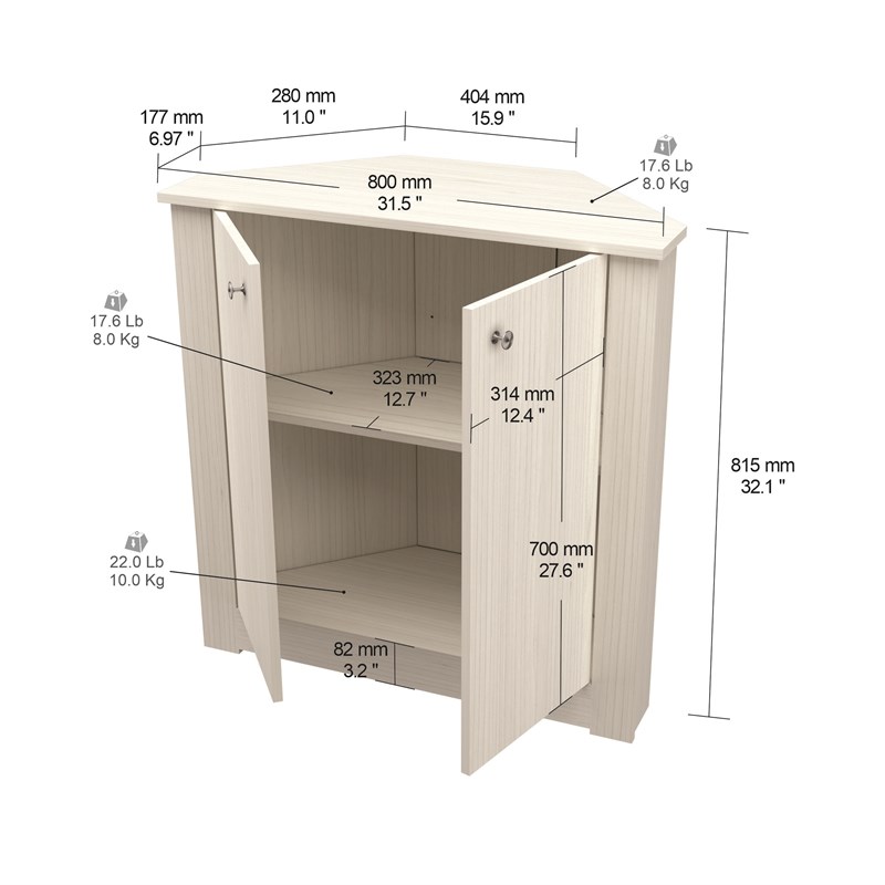 Inval 2-Door Engineered Wood Corner Accent Cabinet in Washed Oak