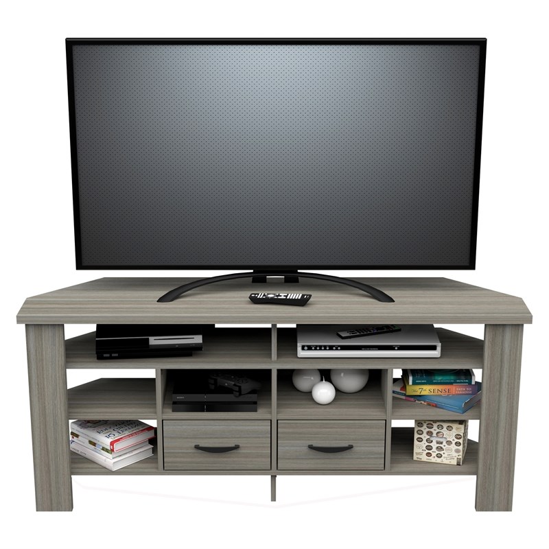 inval 2-drawer engineered wood corner tv stand in gray ...