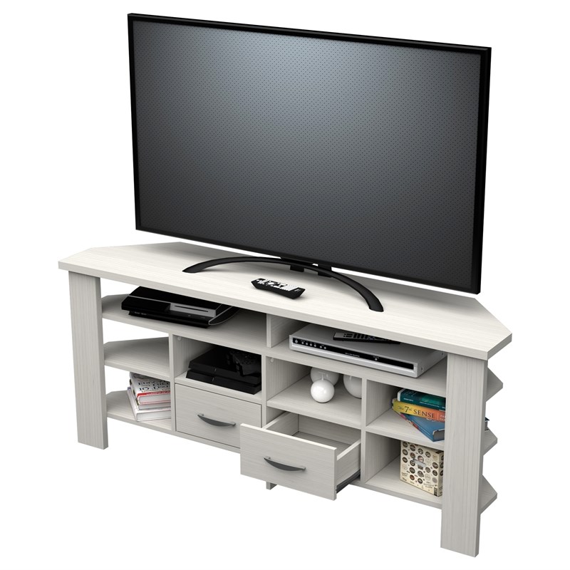 Inval 2-Drawer Engineered Wood Corner TV Stand in Washed Oak