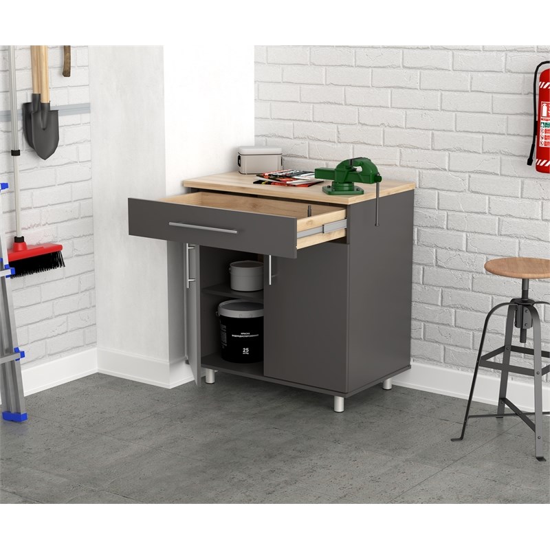 Inval Kratos 1-Drawer Engineered Wood Garage Storage Cabinet in Dark Gray