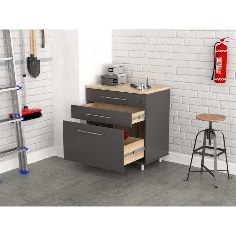 Inval Kratos Engineered Wood 3-Drawer Garage Storage Cabinet in Dark Gray