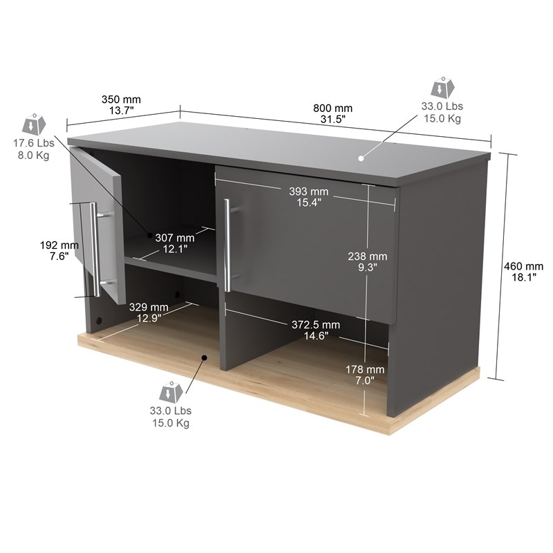 Inval Kratos 2-Door Engineered Wood Open Storage Garage Cabinet in Dark Gray