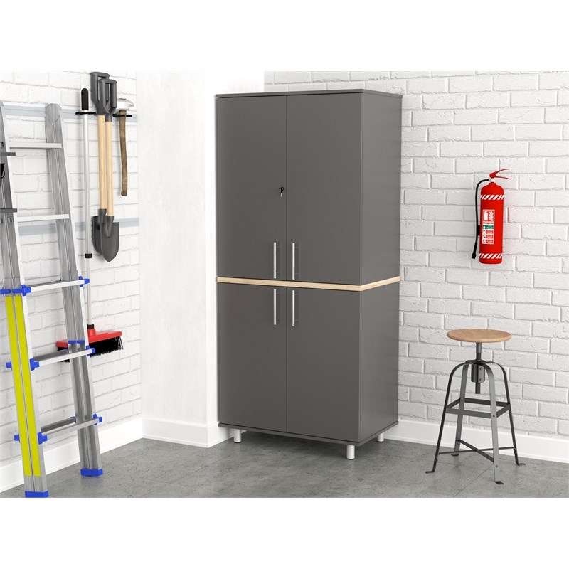 Inval Kratos 4-Door Engineered Wood Storage Cabinet in Dark Gray and Maple