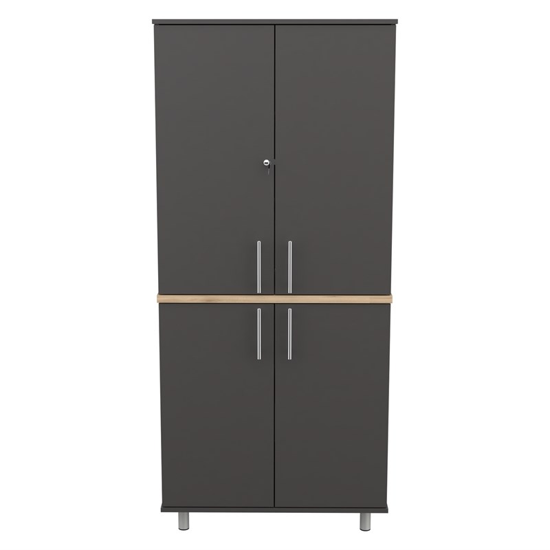 Inval Kratos 4-Door Engineered Wood Storage Cabinet in Dark Gray and Maple