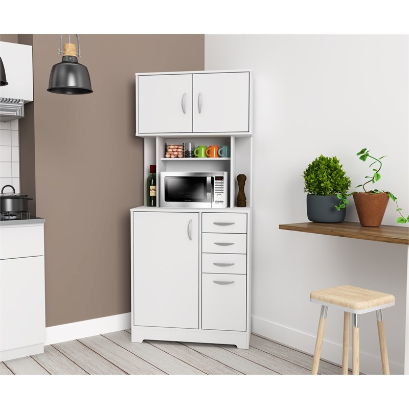 Inval Engineered Wood Kitchen Microwave Corner Storage Cabinet in White