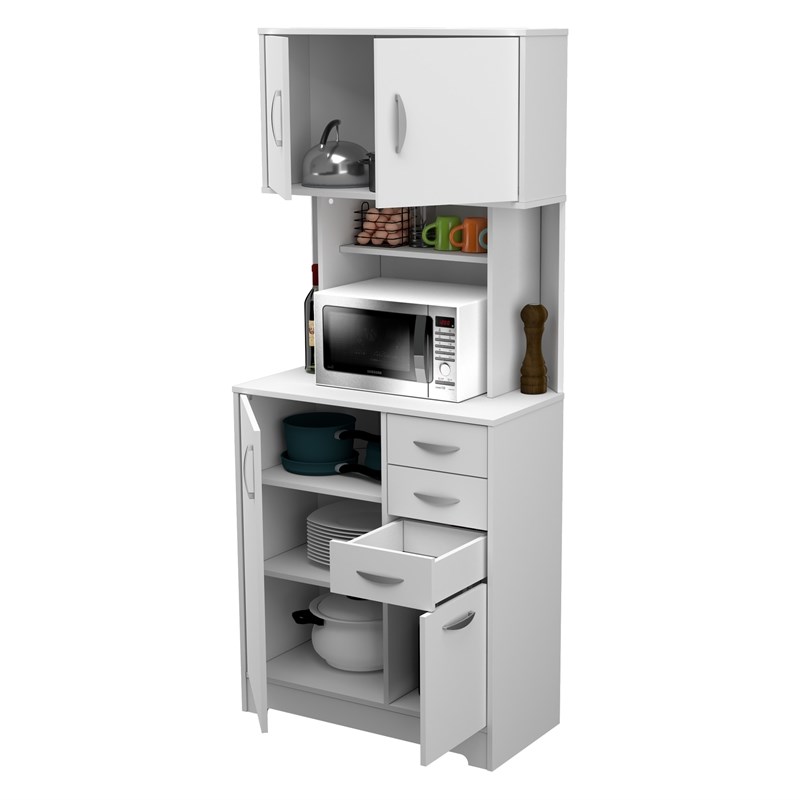 Inval Engineered Wood Kitchen Microwave Corner Storage Cabinet in White ...