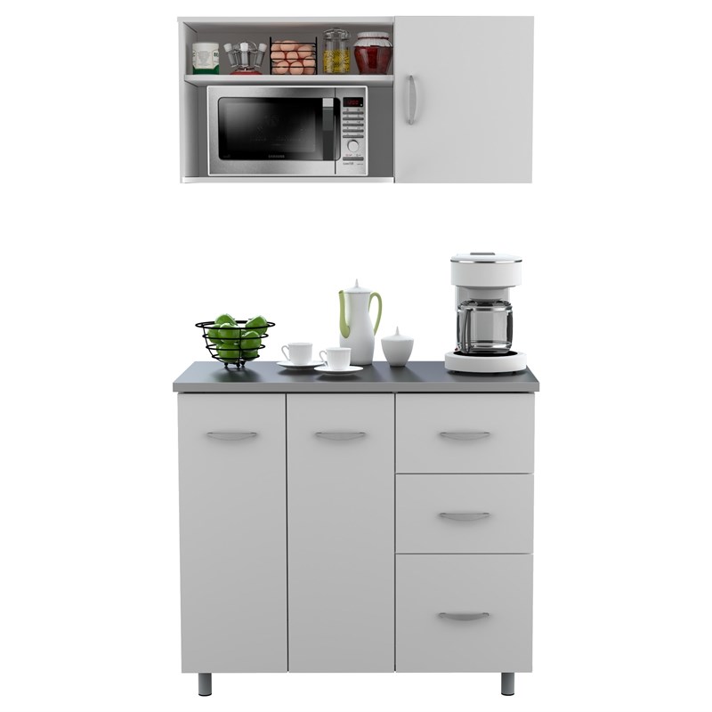 Inval 2 Piece Engineered Wood Kitchen Storage Cabinet System in White