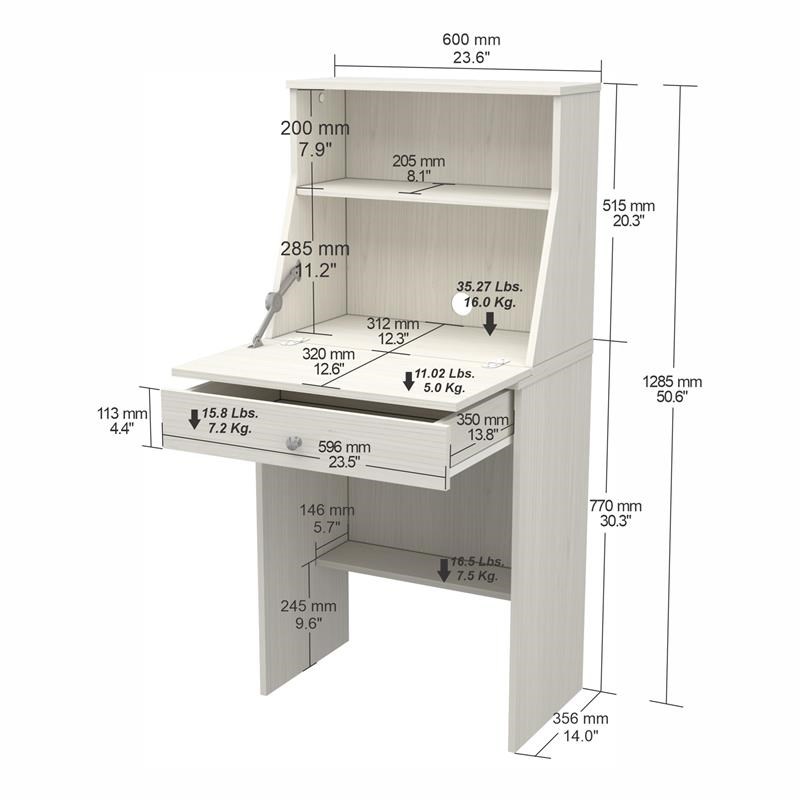 Inval 1-Drawer 1-Shelf Secretary Desk in Washed Oak