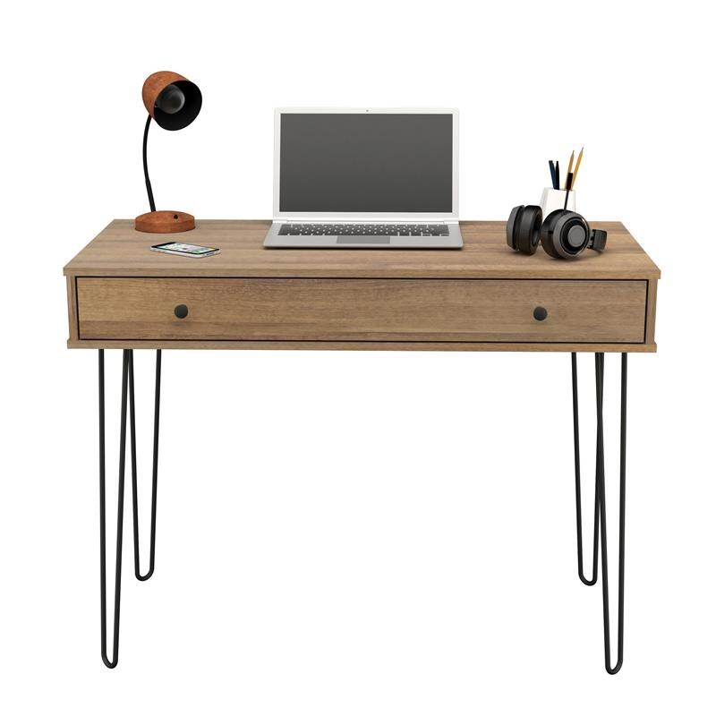 Inval 1 Drawer Computer Desk with Hairpin Legs in Brown Amaretto