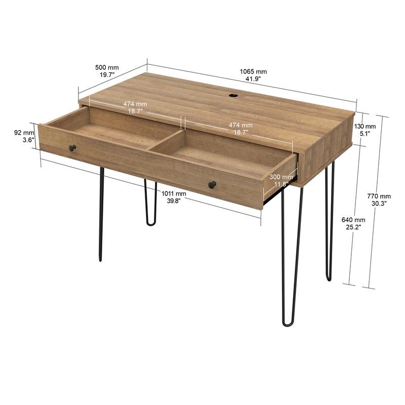 Inval 1 Drawer Computer Desk with Hairpin Legs in Brown Amaretto