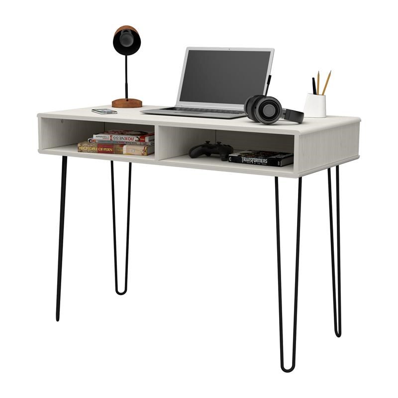 Inval Computer Desk with Open Storage in Washed Oak