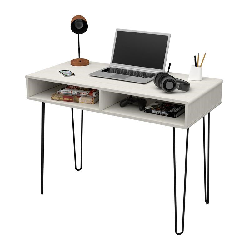 Inval Computer Desk with Open Storage in Washed Oak