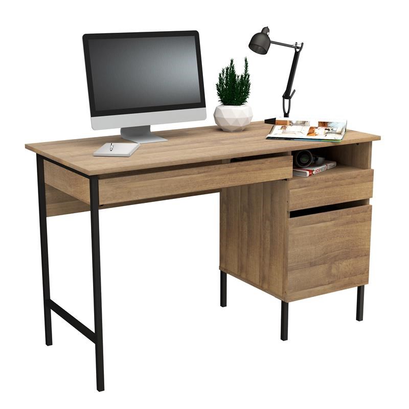 Inval 2-Drawer Computer Desk with Open Storage in Brown Amaretto