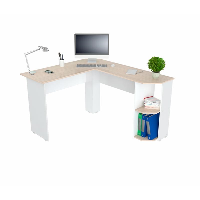 Inval Merlin L-Shape Computer Desk in Maple and White