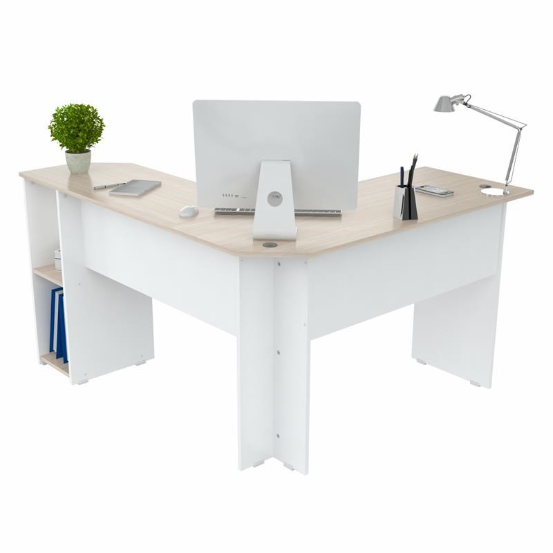 Inval Merlin L-Shape Computer Desk in Maple and White