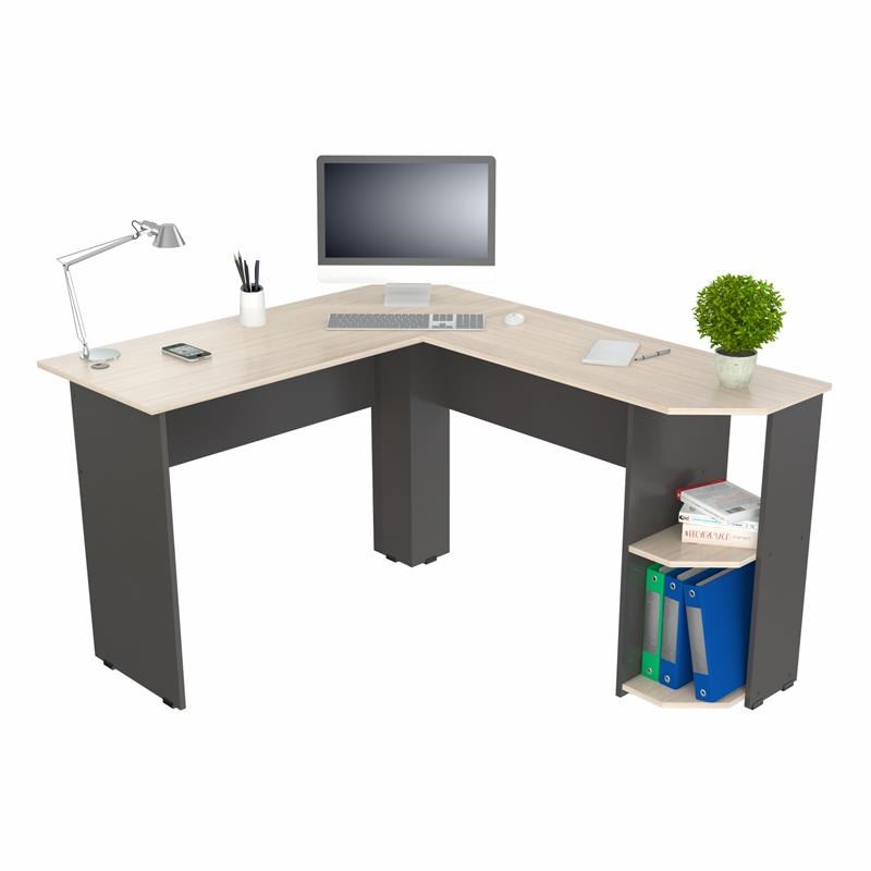 Inval Merlin L-Shape Computer Desk in Dark Gray and Maple
