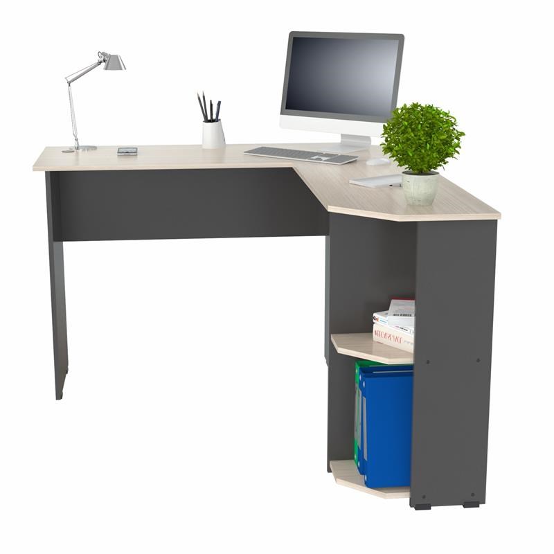 Inval Merlin L-Shape Computer Desk in Dark Gray and Maple