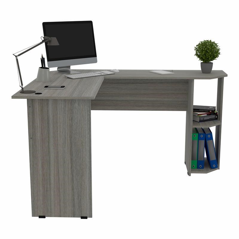 Inval Merlin L-Shape Computer Desk in Gray Smoke Oak