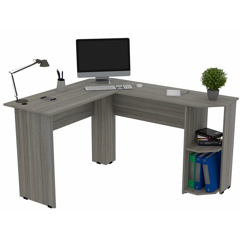 Inval Merlin L-Shape Computer Desk in Gray Smoke Oak
