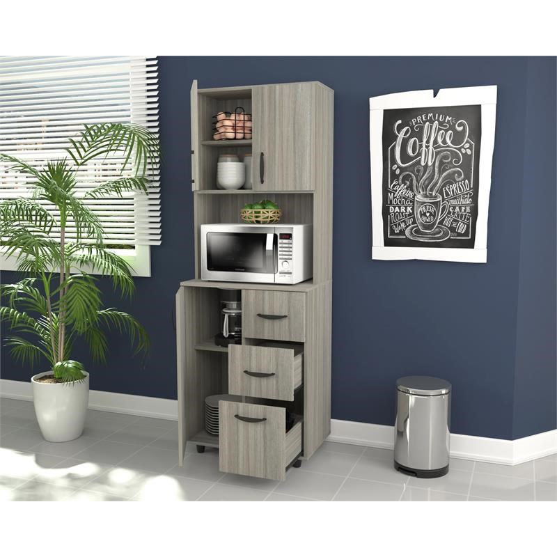 Inval 3-Drawer 4-Shelf Kitchen/Microwave Storage Cabinet in Gray Smoke ...