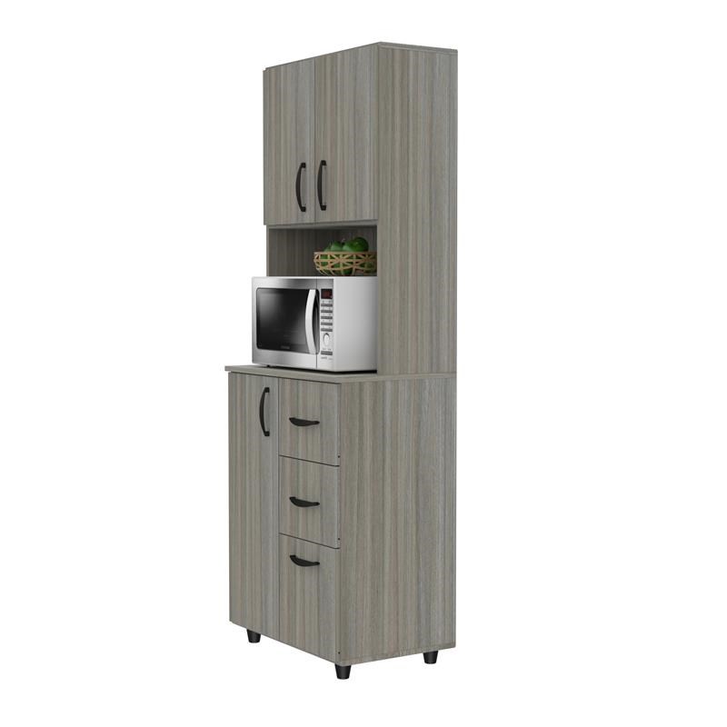 Inval 3Drawer 4Shelf Kitchen/Microwave Storage in Gray Smoke
