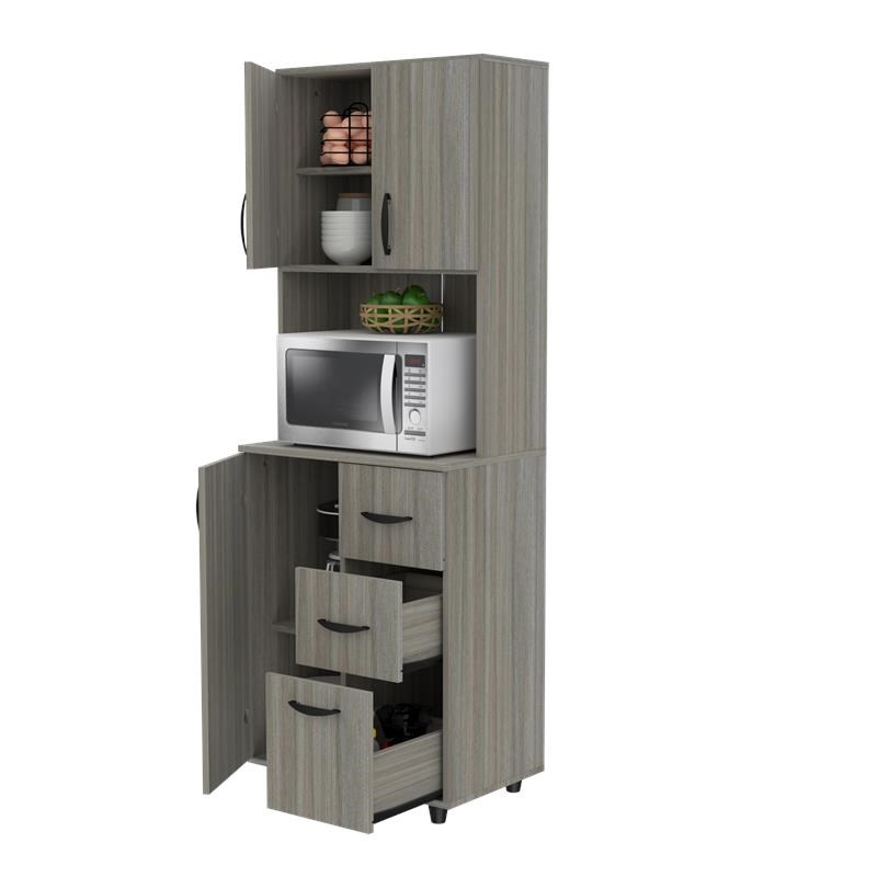 Inval 3Drawer 4Shelf Kitchen/Microwave Storage in Gray Smoke