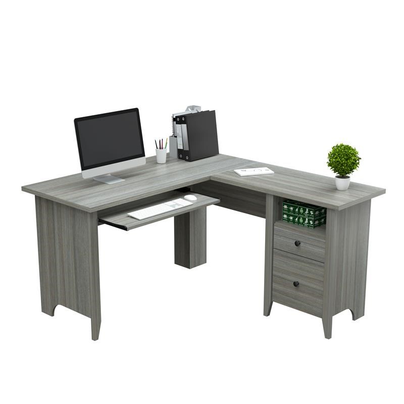 Inval 2-Drawer L-Shape Computer Desk in Gray Smoke Oak