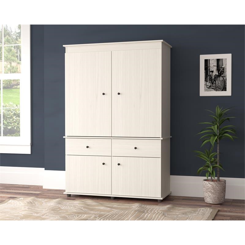 Inval 2-Drawer 4-Shelf Armoire in Washed Oak