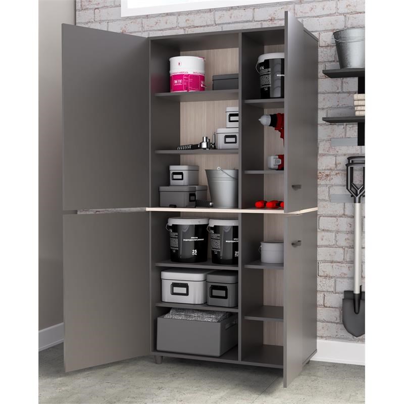 Inval Kratos 12-Shelf Garage Storage Cabinet in Dark Gray and Maple