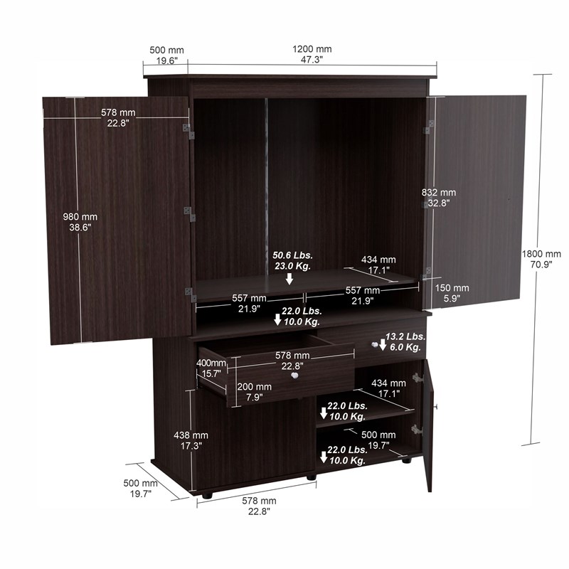 Inval 2-Drawer 4-Shelf Armoire in Espresso