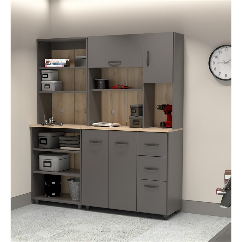 Inval Proforte 2-Piece 3-Drawer Garage Cabinet Set in Dark Gray and Maple