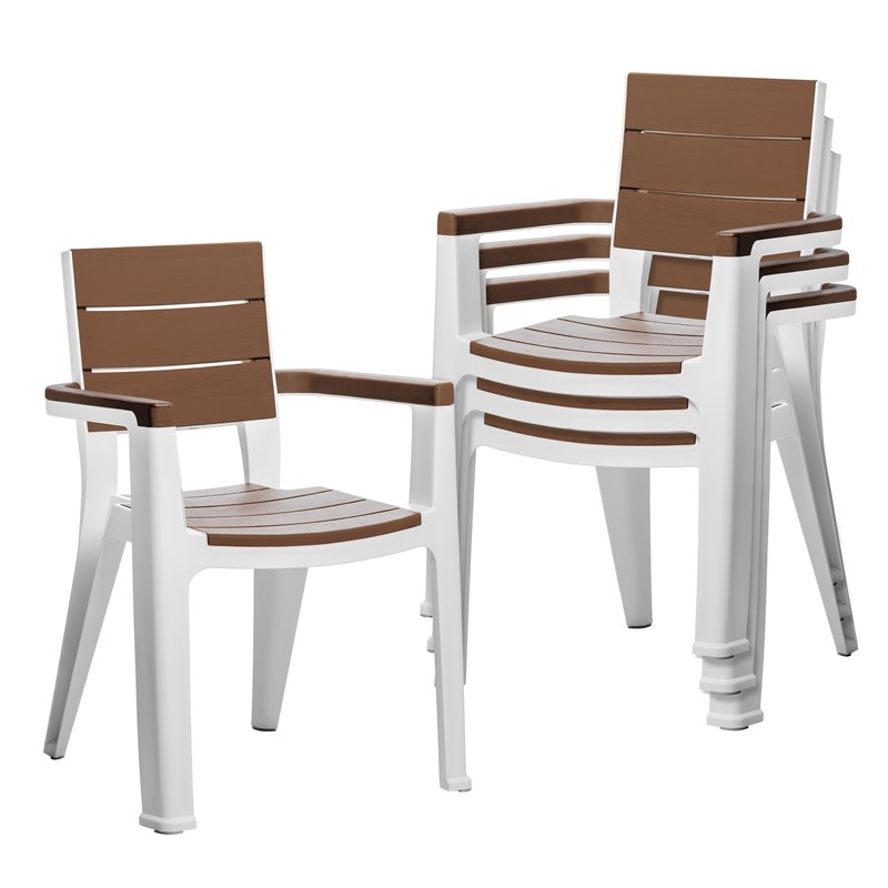 Inval Madeira Patio Dining Chair Set of 4 in White/Teak Brown