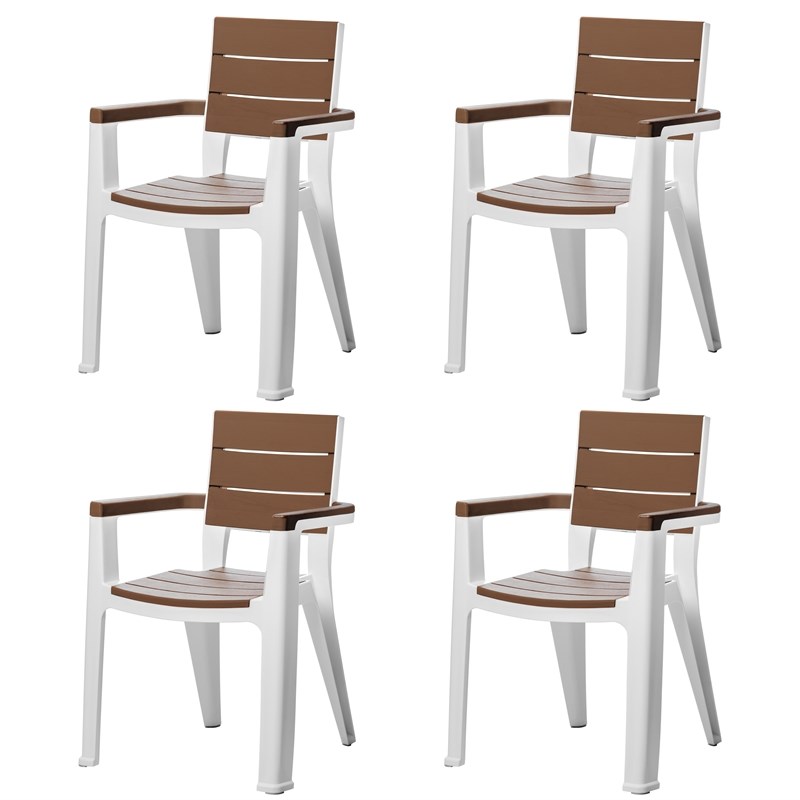 Inval Madeira Patio Dining Chair Set of 4 in White/Teak Brown