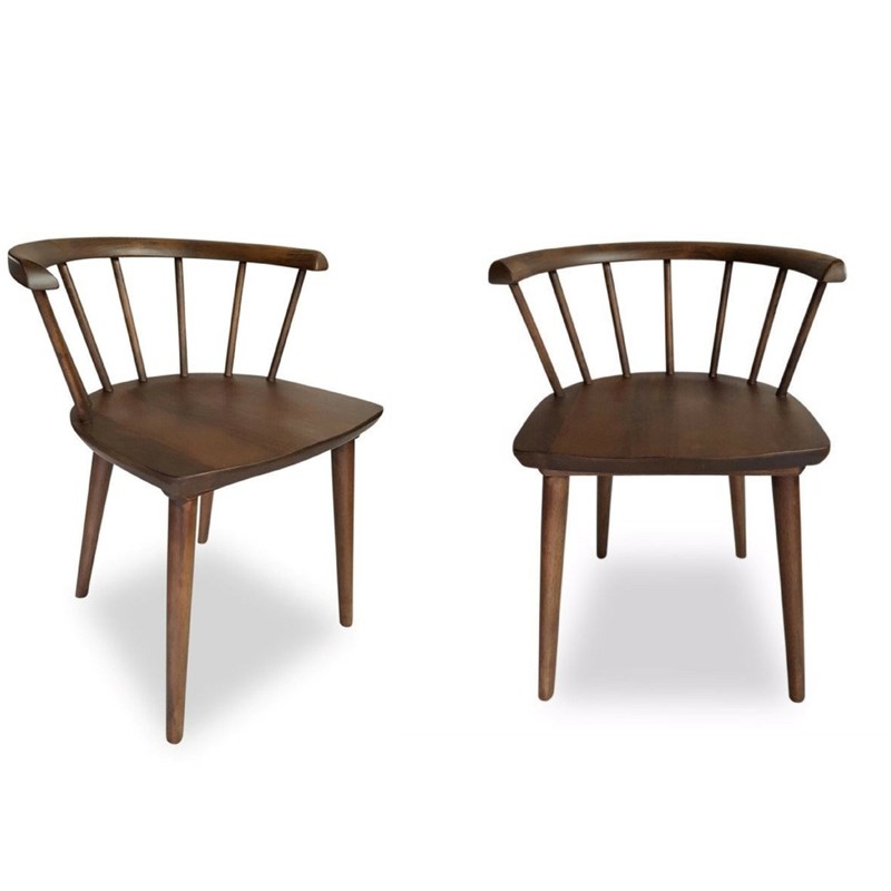 Mid-Century Modern Riley Solid Wood Dining Chair in Brown (Set of 2)