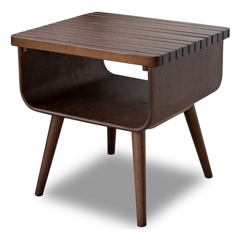 Connor Mid-Century Modern Rectangular solid wood End Table  in Brown